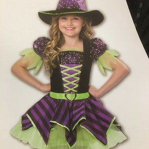 Girl's Size 6-7  Witch Costume & Hat = Adorable NEW  Hal1